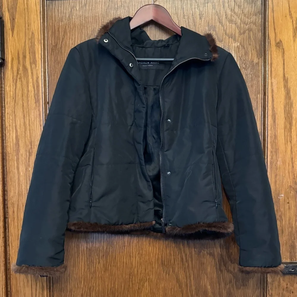Andrew Marc Polyester Jacket with Mink Fur Trim